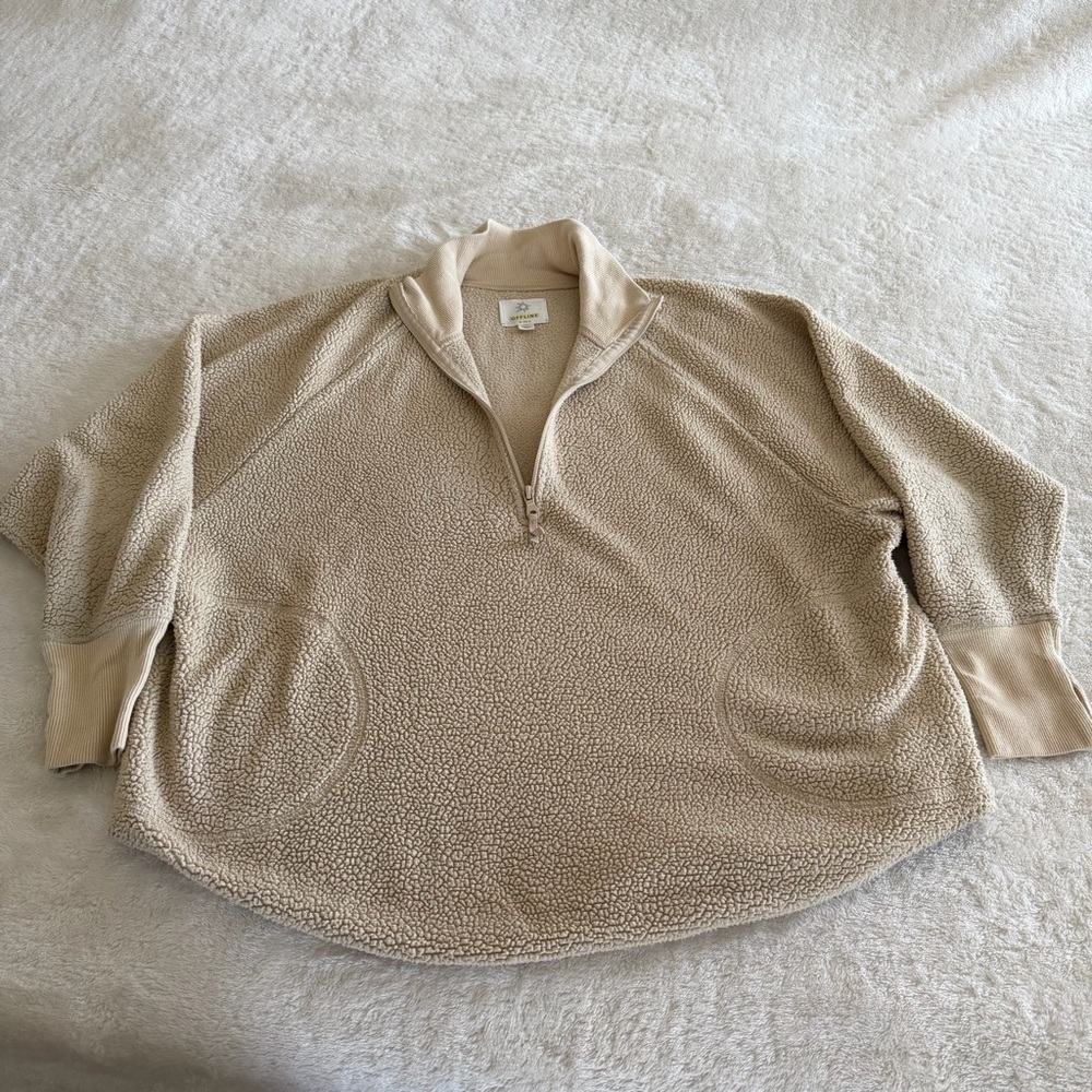 Aerie Offline Beige Sherpa Oversized Quarter Zip size Medium